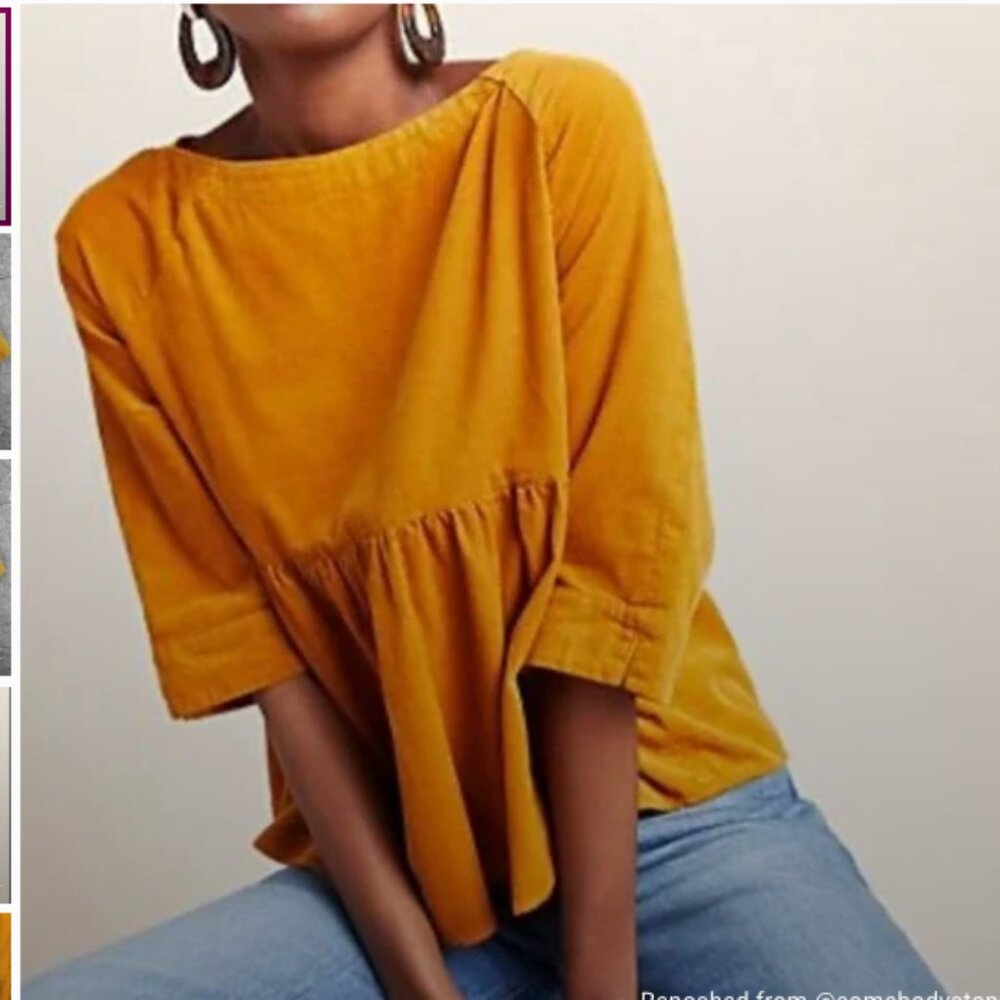 Anthropologie Maeve Top M Golden Yellow Corduroy Peplum Blouse